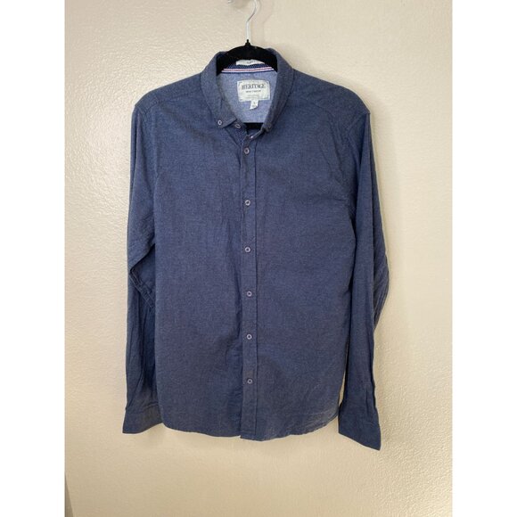 Heritage Report Collection Mens Slim Fit Soft Touch Shirt Button-Up Shirt L Navy - Picture 2 of 8